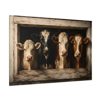 Four Cows in Rustic Window Wrapped Canvas Wall Art – Farmhouse Photography Print - ART OF ROYALS