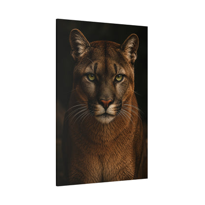 Cougar Direct Gaze Studio Portrait Wrapped Canvas Wall Art – Majestic Wildlife Photography Print - ART OF ROYALS