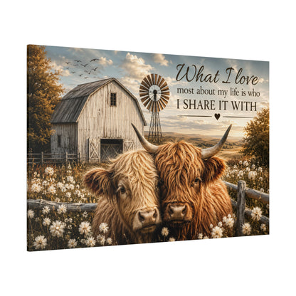 Highland Cows with Love Quote Wrapped Canvas Wall Art – Sentimental Farmhouse Print - ART OF ROYALS