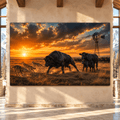 Black Angus Bull & Coyotes at Sunset Wrapped Canvas Wall Art – Western Cattle Ranch Landscape