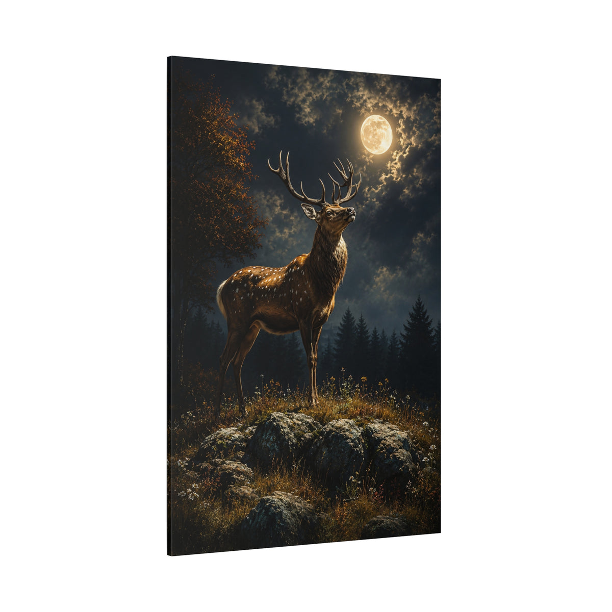 Elk Beneath the Full Moon Wrapped Canvas Wall Art – Mystical Nighttime Wildlife Print - ART OF ROYALS