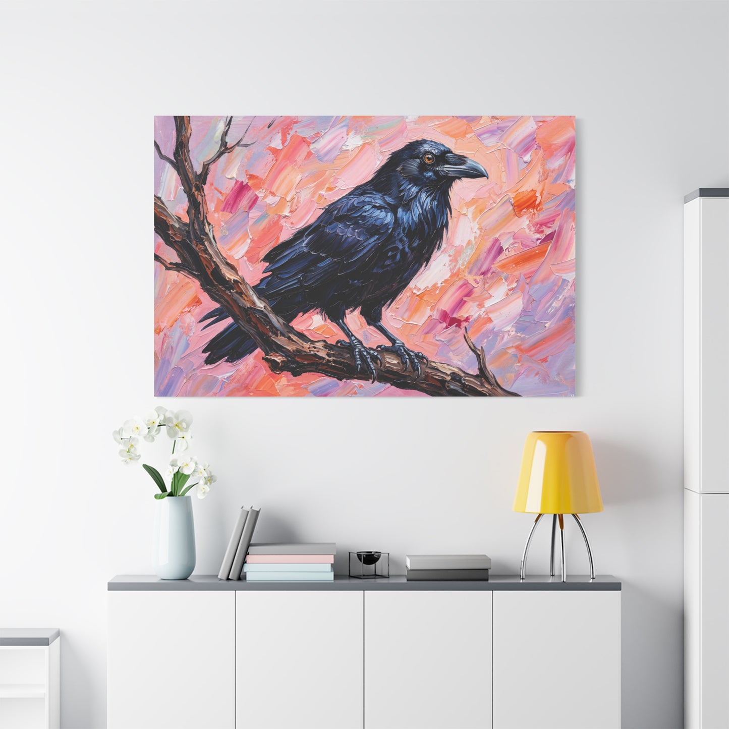 Midnight Raven – Abstract Black Bird Canvas Wall Art