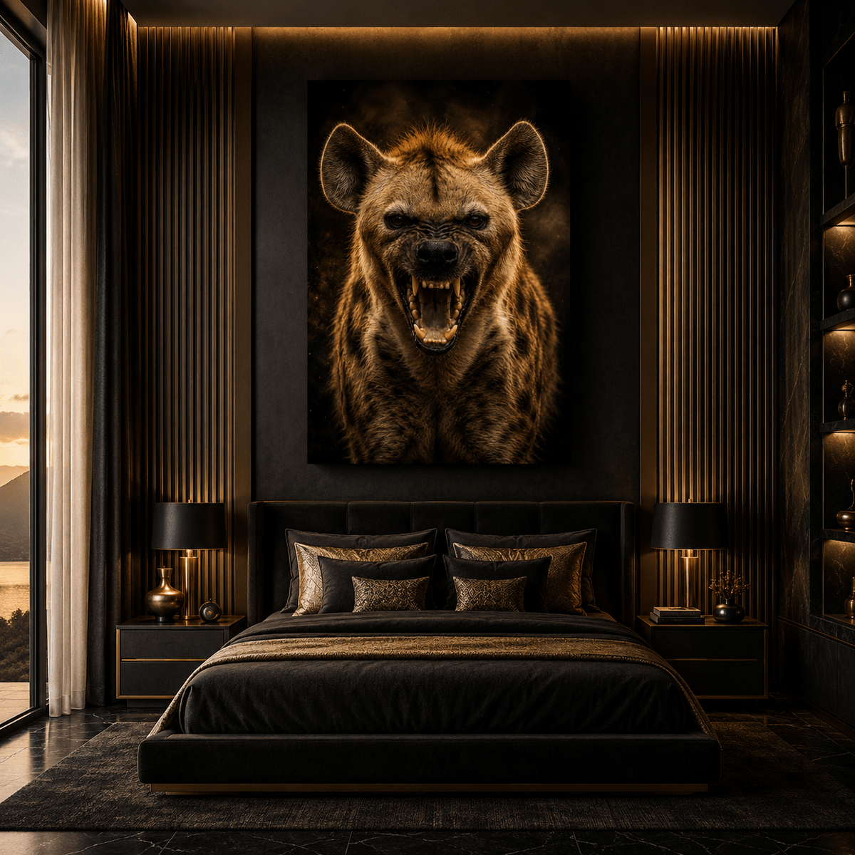 Snarling Hyena Wrapped Canvas Wall Art – Fierce Spotted Hyena Wildlife Portrait Print - ART OF ROYALS