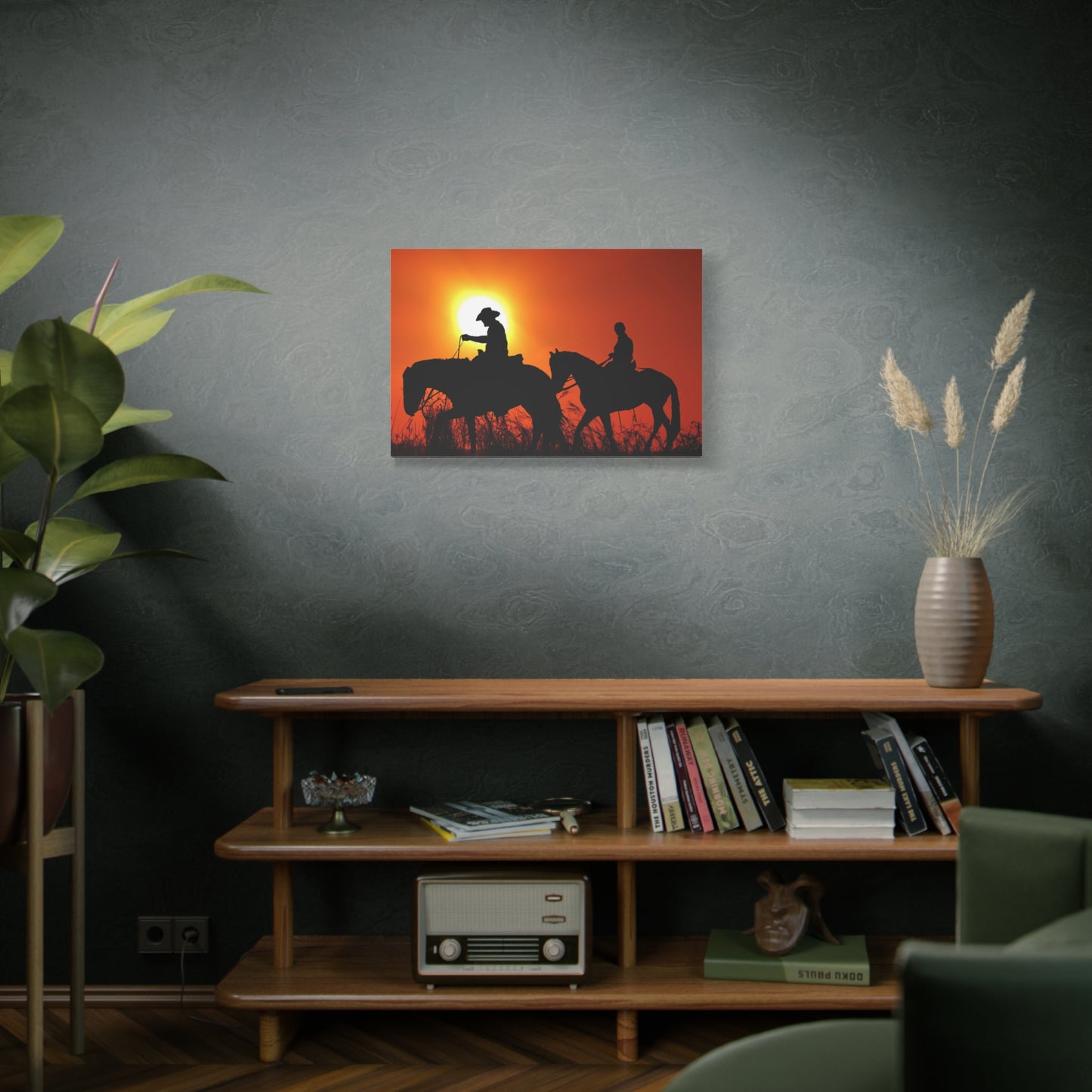 Sunset Riders Canvas Art – Serene Silhouettes in Golden Light