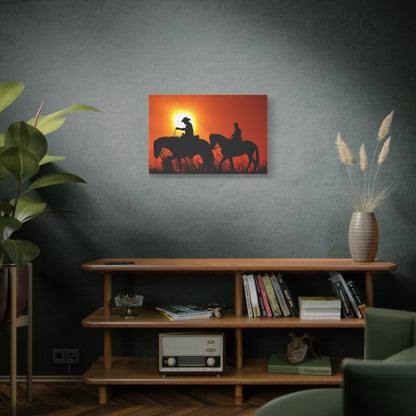 Sunset Riders Canvas Art – Serene Silhouettes in Golden Light