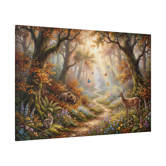 Enchanted Forest Path – Magical Wildlife Autumn Canvas Wall Art
