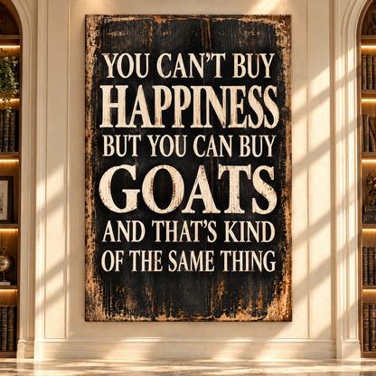 Funny Goat Quote Wrapped Canvas Wall Art – “You Can’t Buy Happiness, But You Can Buy Goats” Farmhouse Decor
