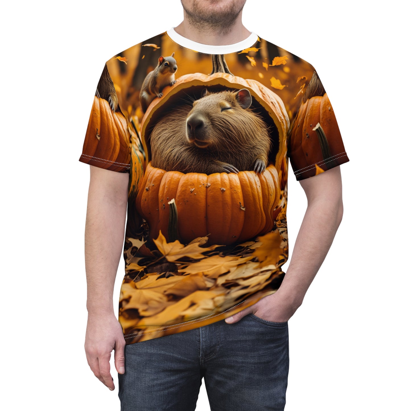 Pumpkin Patch Capybara – Fall Vibes T-Shirt 🎃🦫