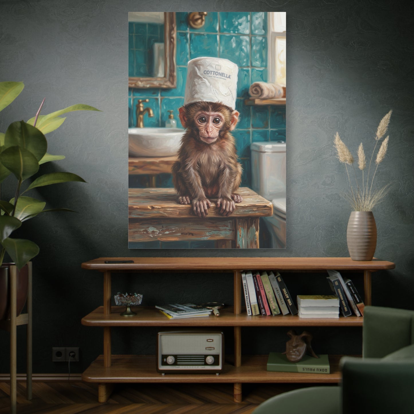 Cute Monkey Bathroom Humor – Adorable & Funny Canvas Wall Art