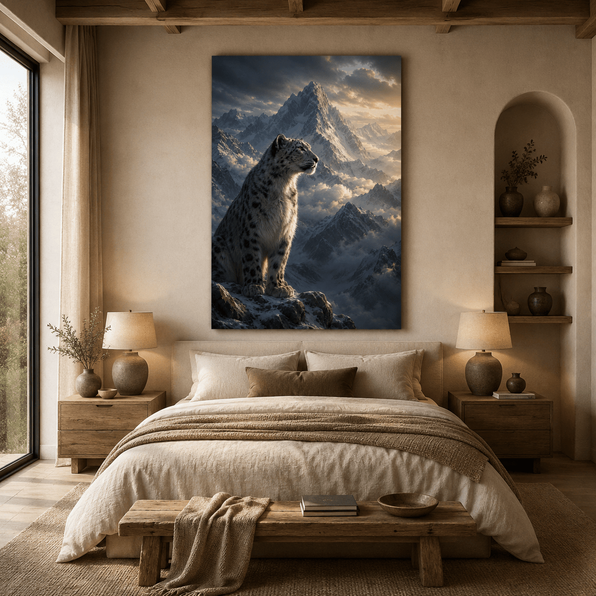 Snow Leopard in the Mountains Wrapped Canvas Wall Art – Majestic Alpine Wildlife Print - ART OF ROYALS