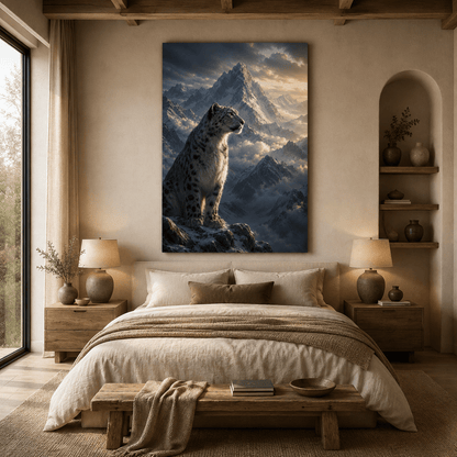 Snow Leopard in the Mountains Wrapped Canvas Wall Art – Majestic Alpine Wildlife Print - ART OF ROYALS