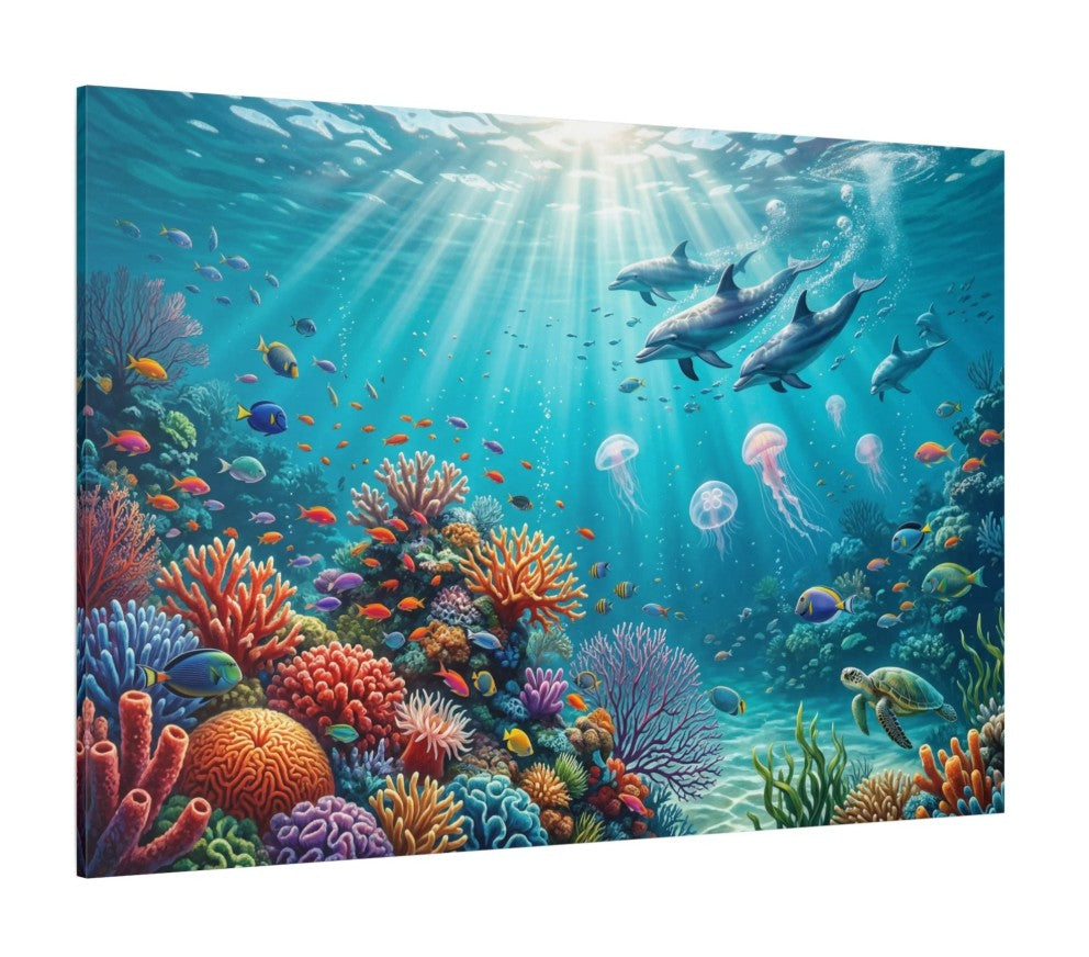 Luxury dolphin wildlife canvas wall art for modern coastal living room decor and marine conservation awareness