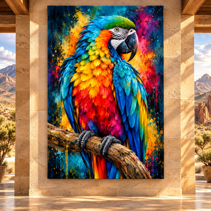 Colorful Macaw Parrot Wrapped Canvas Wall Art – Vibrant Tropical Bird Portrait