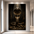King Cobra in Ancient Temple Wrapped Canvas Wall Art – Dark Serpent Reptile Print
