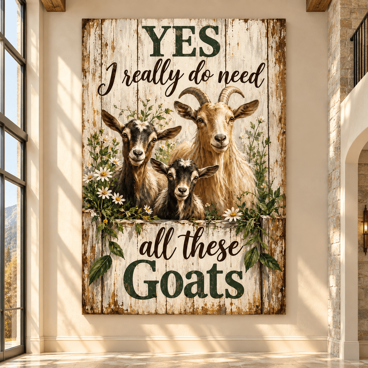 Funny Goat Family Wrapped Canvas Wall Art – “Yes I Really Do Need All These Goats” Farmhouse Decor - ART OF ROYALS