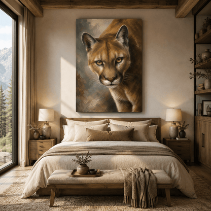 Classical Cougar Portrait Wrapped Canvas Wall Art – Fine Art Oil Painting Print - ART OF ROYALS