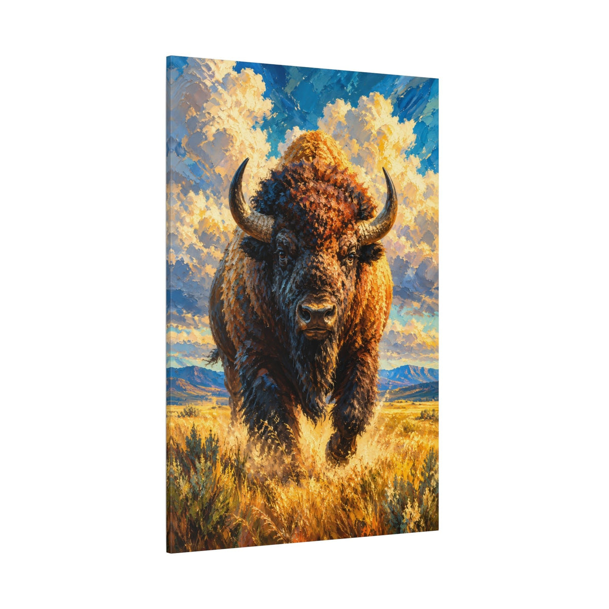 Charging Bison Impasto Wrapped Canvas Wall Art – Bold Painterly Wildlife Print - ART OF ROYALS