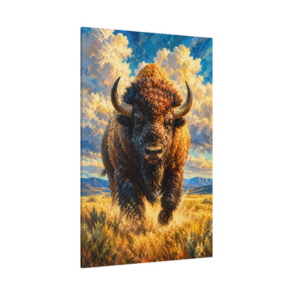 Charging Bison Impasto Wrapped Canvas Wall Art – Bold Painterly Wildlife Print - ART OF ROYALS