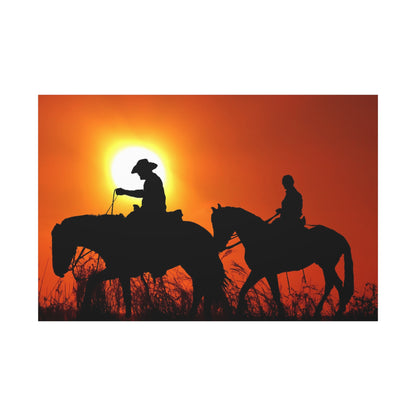 Sunset Riders Canvas Art – Serene Silhouettes in Golden Light