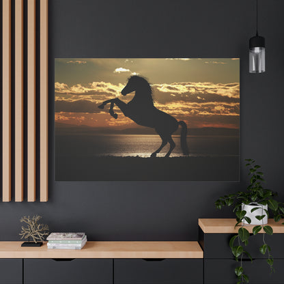 Majestic Horse Sunset Silhouette Canvas Wall Art – Grace and Strength of the Wild