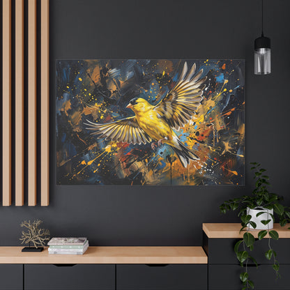 Golden Flight Burst – Abstract Yellow Canary Bird Canvas Wall Art