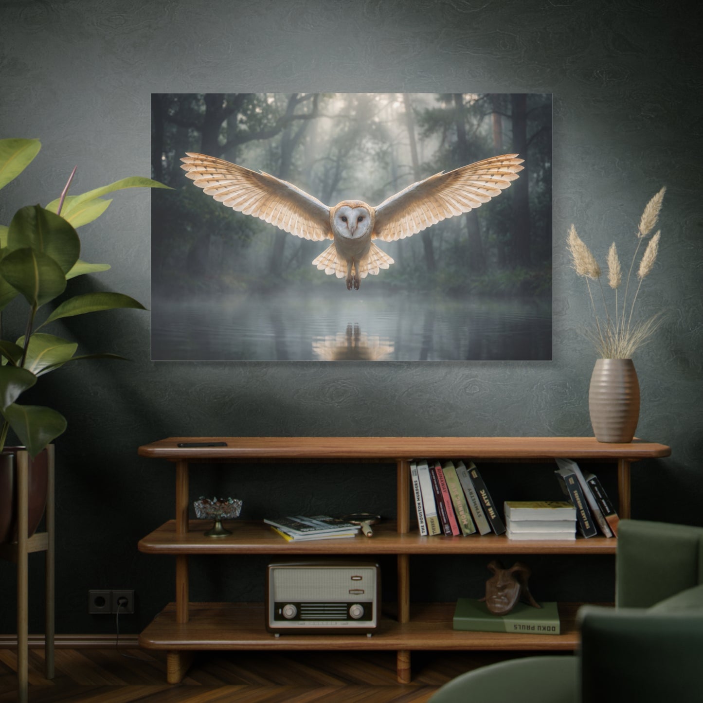 Silent Guardian – Majestic Barn Owl in Misty Forest Canvas Wall Art