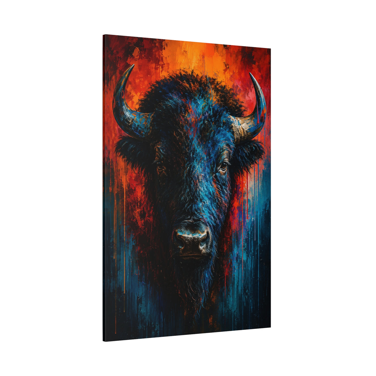 Fire and Ice Bison Wrapped Canvas Wall Art – Bold Split-Color Pop Art Print - ART OF ROYALS