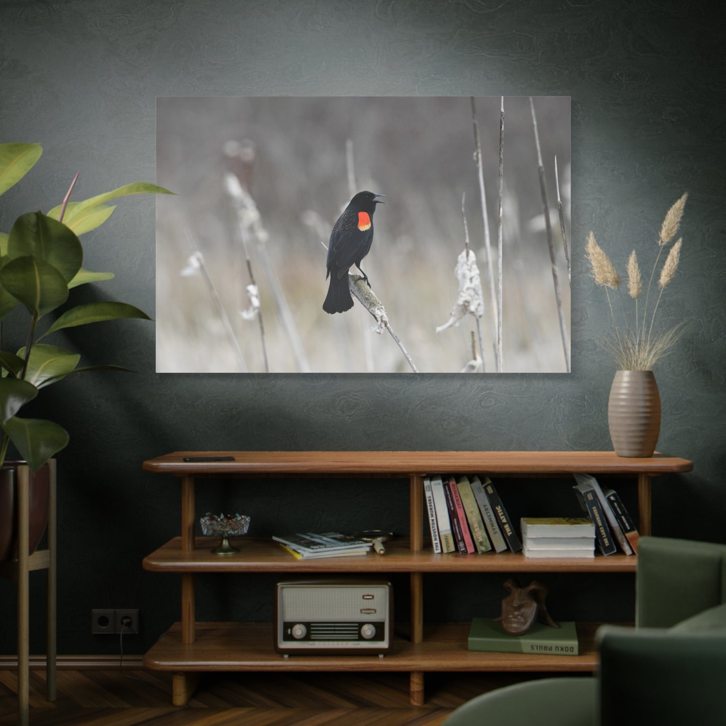 Red-Winged Blackbird Canvas Wall Art – Striking Wildlife Elegance