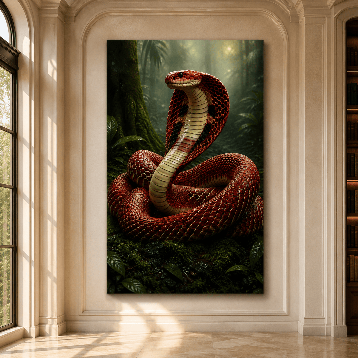 Red Cobra Snake Wrapped Canvas Wall Art – Striking Jungle Serpent Wildlife Print - ART OF ROYALS