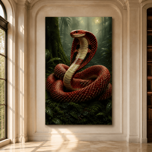 Red Cobra Snake Wrapped Canvas Wall Art – Striking Jungle Serpent Wildlife Print - ART OF ROYALS