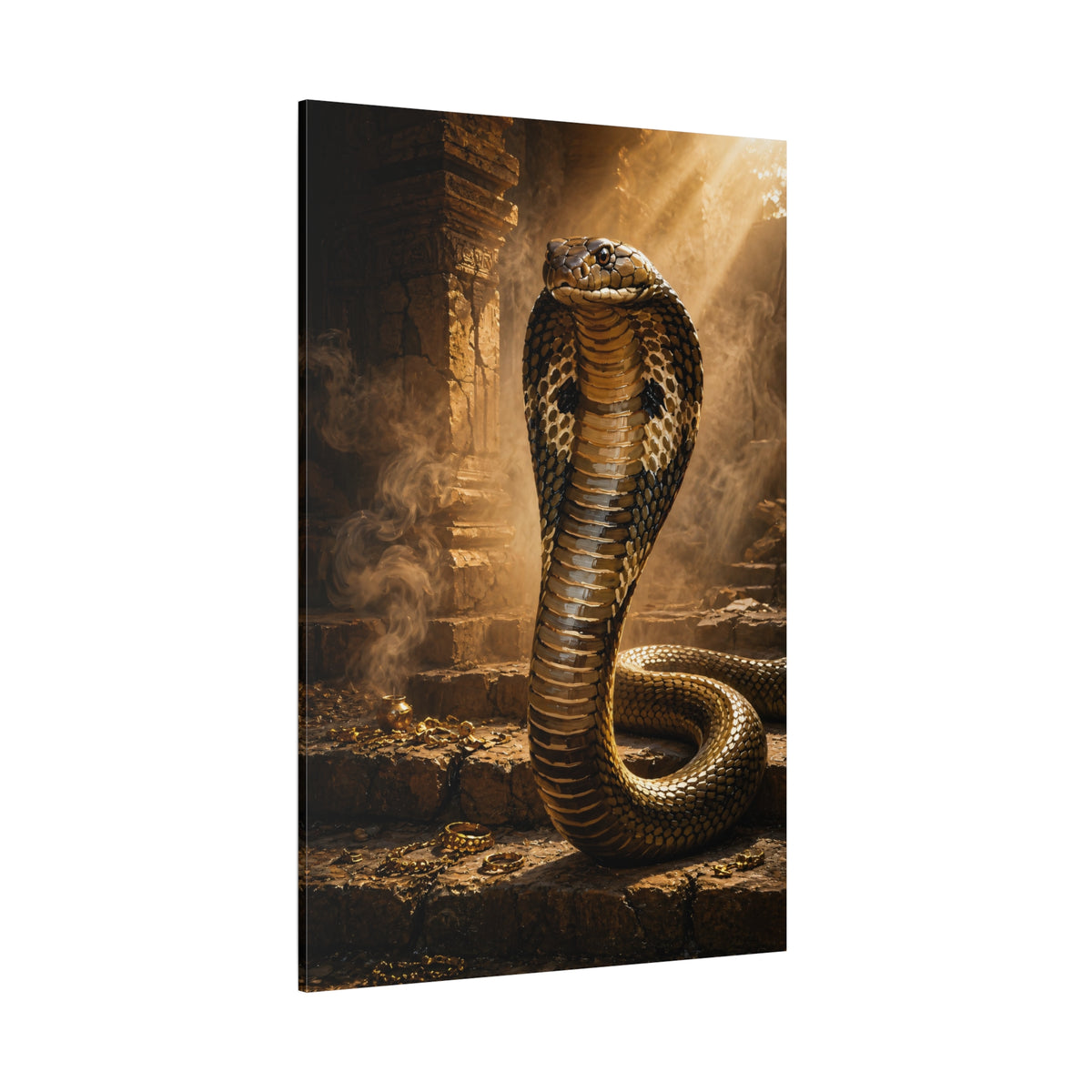 Temple Guardian Cobra Wrapped Canvas Wall Art – Mystical Golden Treasure Print - ART OF ROYALS