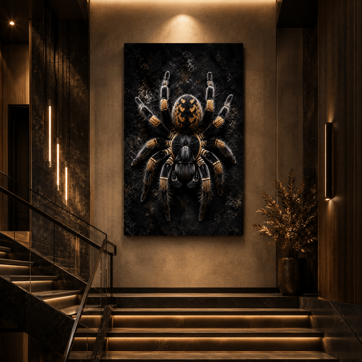 Orange and Black Tarantula Wrapped Canvas Wall Art – Dark Spider Wildlife Print - ART OF ROYALS