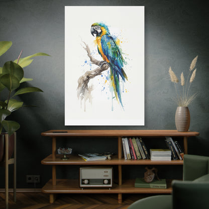 Vibrant Watercolor Macaw – Elegant Tropical Bird Canvas Wall Art