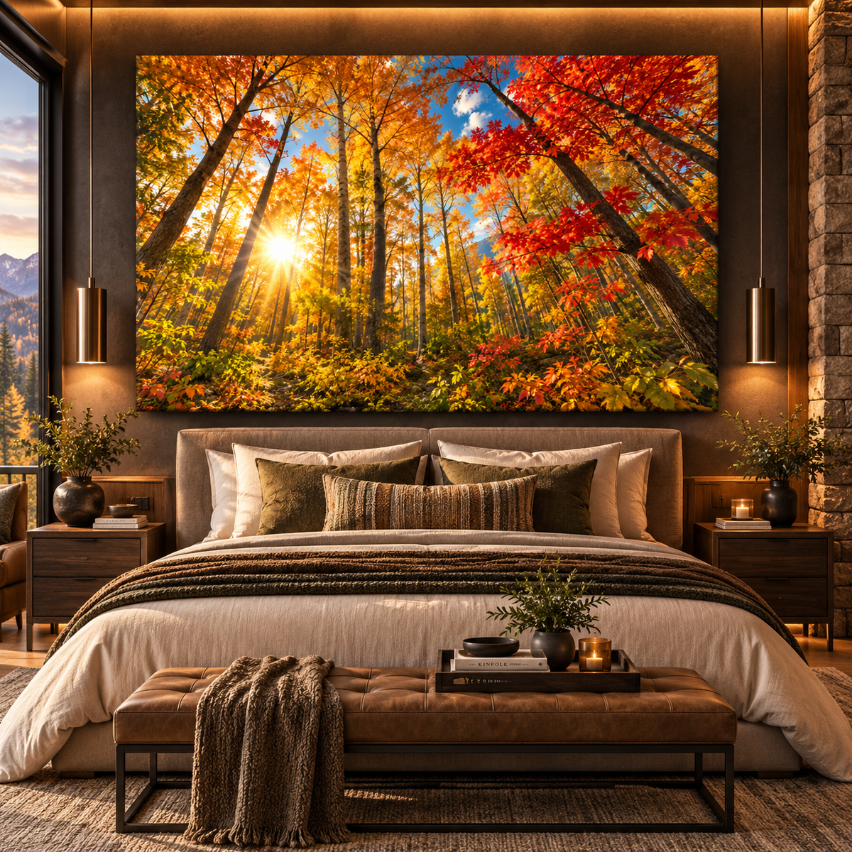 Autumn Forest Sunlight Wrapped Canvas Wall Art – Golden Fall Trees Nature Landscape
