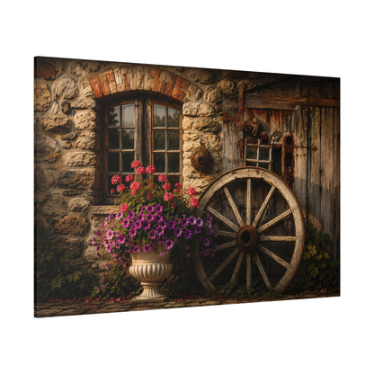Farmhouse Wall – Wagon Wheel and Flowers Canvas Wall Art - ART OF ROYALS
