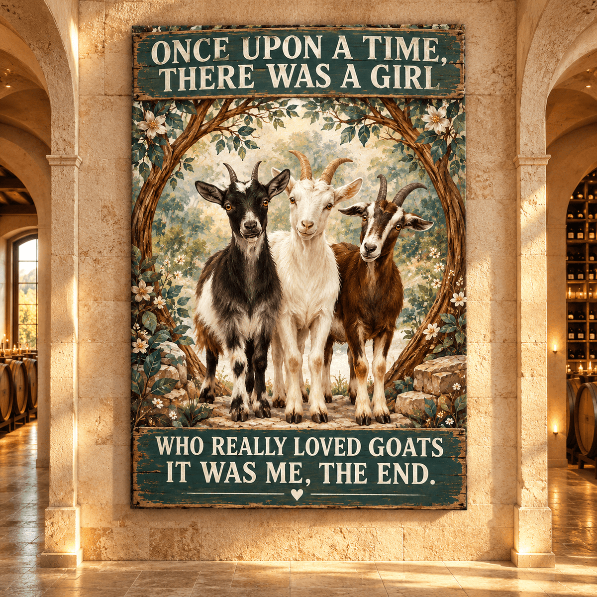 Funny Goat Lover Wrapped Canvas Wall Art – “Once Upon a Time There Was a Girl Who Really Loved Goats” Farmhouse Decor - ART OF ROYALS