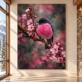 Pink Robin on Cherry Blossom Branch Wrapped Canvas Wall Art – Romantic Floral Bird Painting