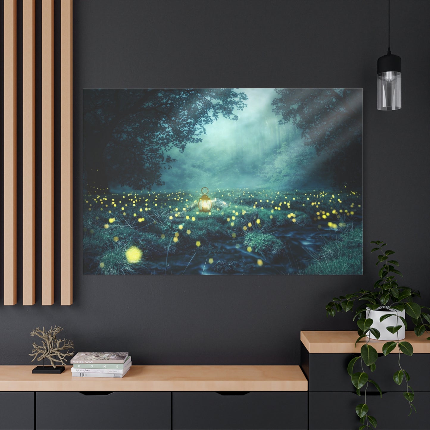 Enchanted Night Forest – Glowworm Light Fantasy Illustration