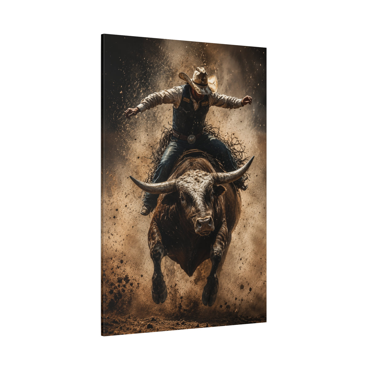 Hang On – Rodeo Bull Riding Action Canvas Wall Art - ART OF ROYALS