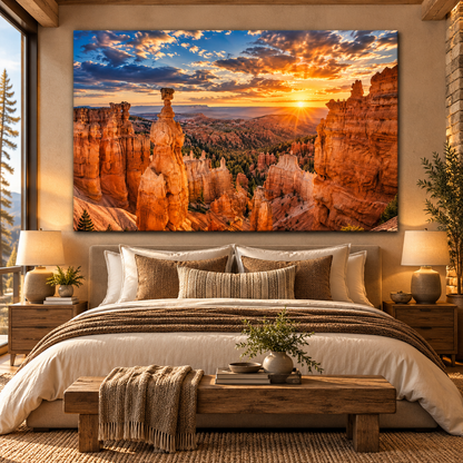 Bryce Canyon Hoodoos at Golden Sunrise Wrapped Canvas Wall Art – Southwest Red Rock Landscape Print