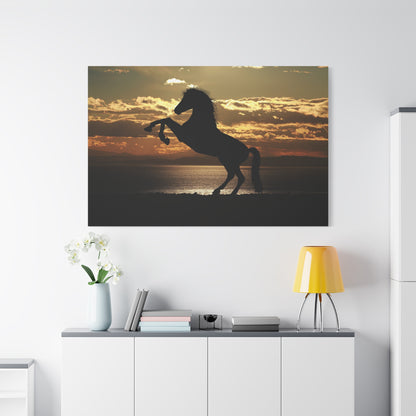 Majestic Horse Sunset Silhouette Canvas Wall Art – Grace and Strength of the Wild