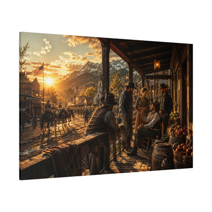 Porchside Conversations – Western Town Canvas Wall Art - ART OF ROYALS