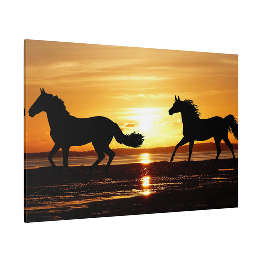 Golden Sunset Wild Horses Canvas Art – Tranquil Nature