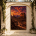 Lone Cowboy at Desert Sunset Wrapped Canvas Wall Art – Western Monument Valley Landscape Print