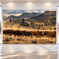 Helicopter Cattle Mustering Wrapped Canvas Wall Art – Ranch Herding Western Landscape Print