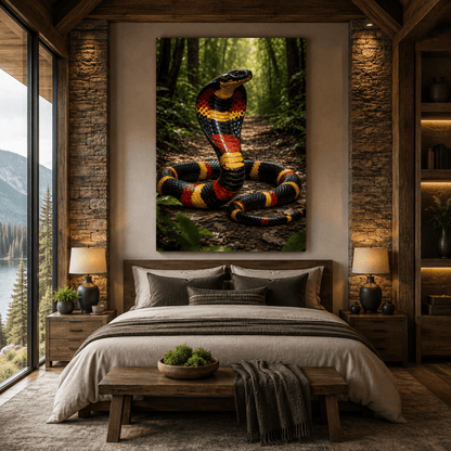 Colorful Cobra Snake Wrapped Canvas Wall Art – Red Yellow &amp; Black Jungle Serpent Print - ART OF ROYALS
