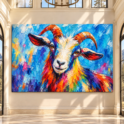 Colorful Goat Portrait Wrapped Canvas Wall Art – Vibrant Farm Animal Painting - ART OF ROYALS