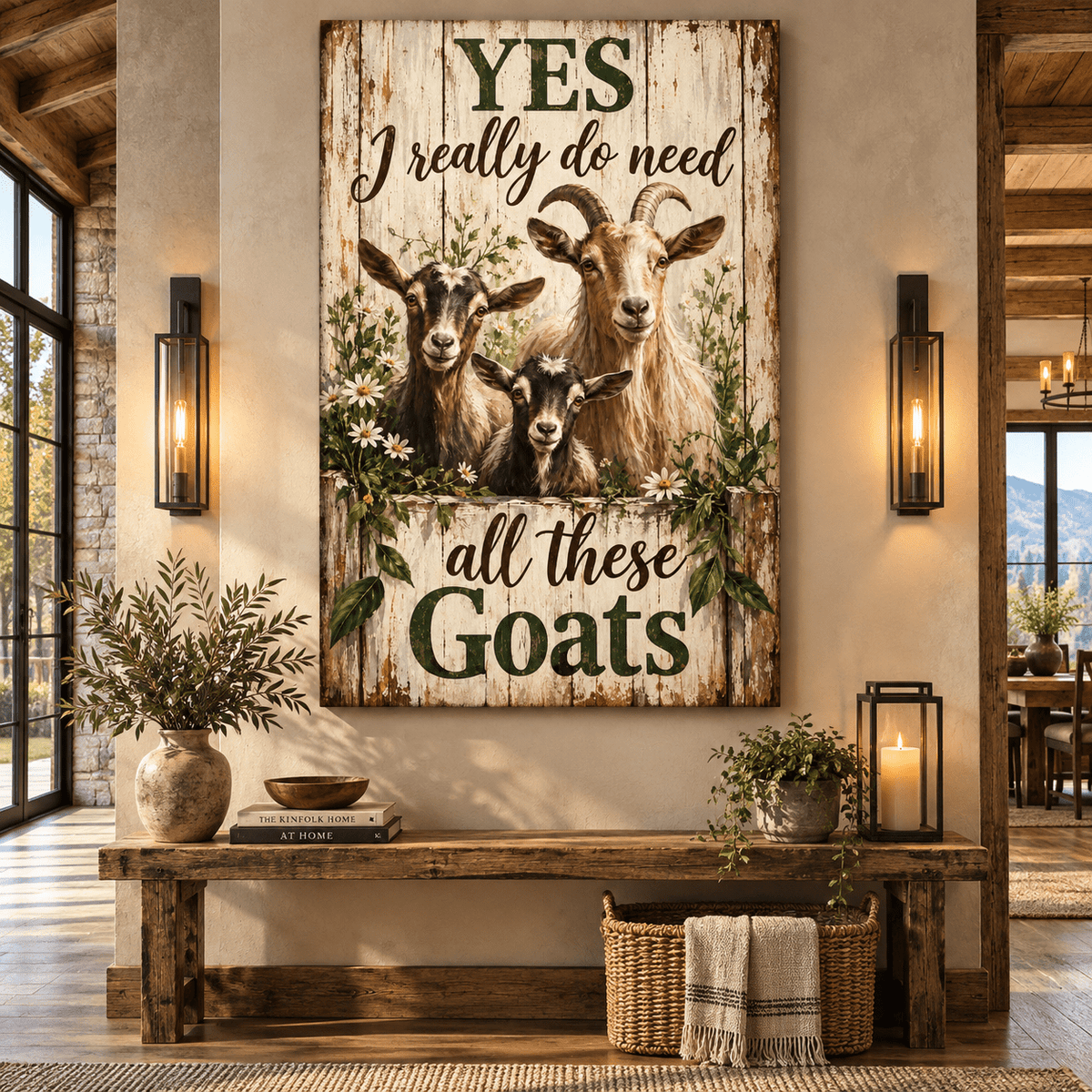 Funny Goat Family Wrapped Canvas Wall Art – “Yes I Really Do Need All These Goats” Farmhouse Decor - ART OF ROYALS