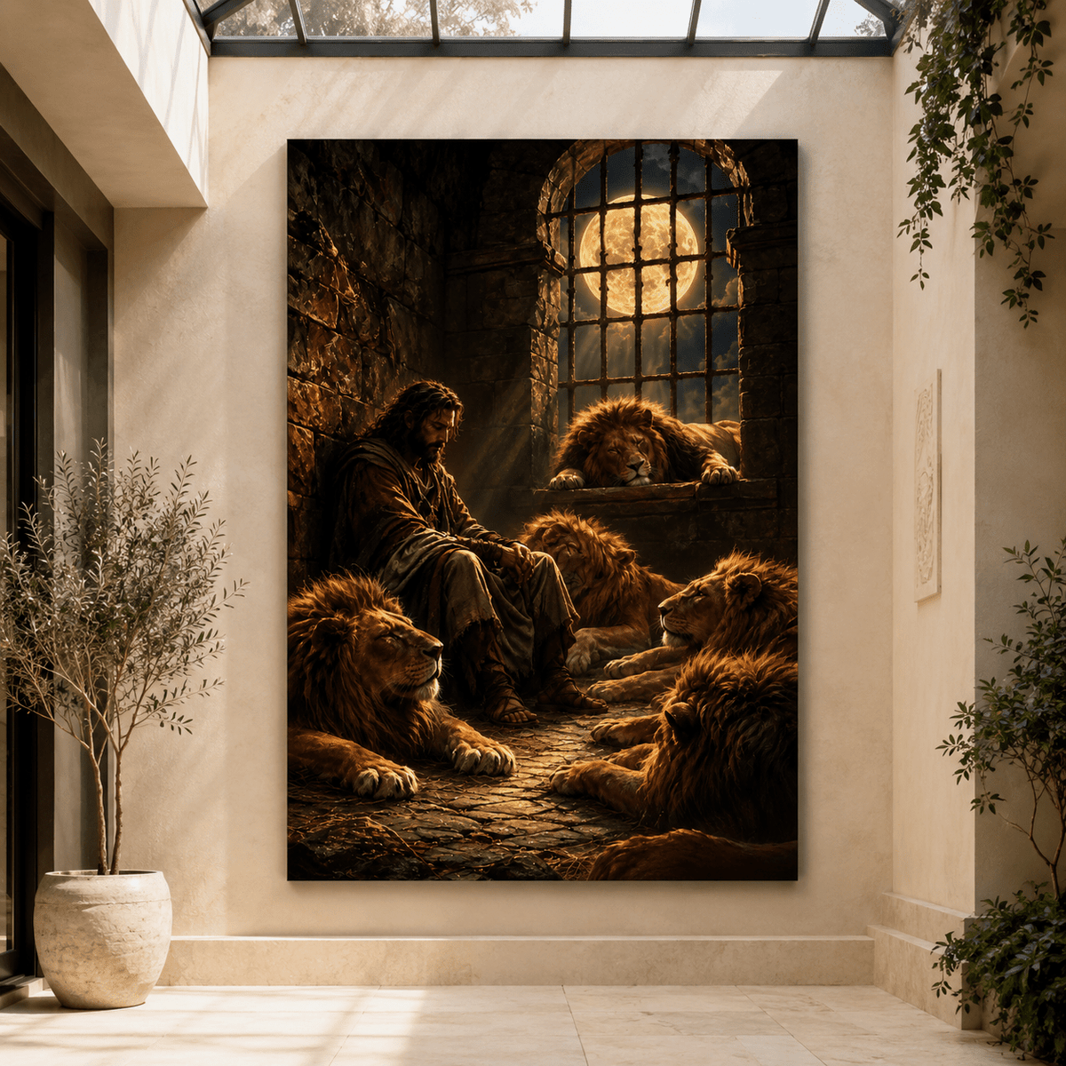Daniel in the Lions’ Den Wrapped Canvas Wall Art – Biblical Lion Christian Faith Painting - ART OF ROYALS