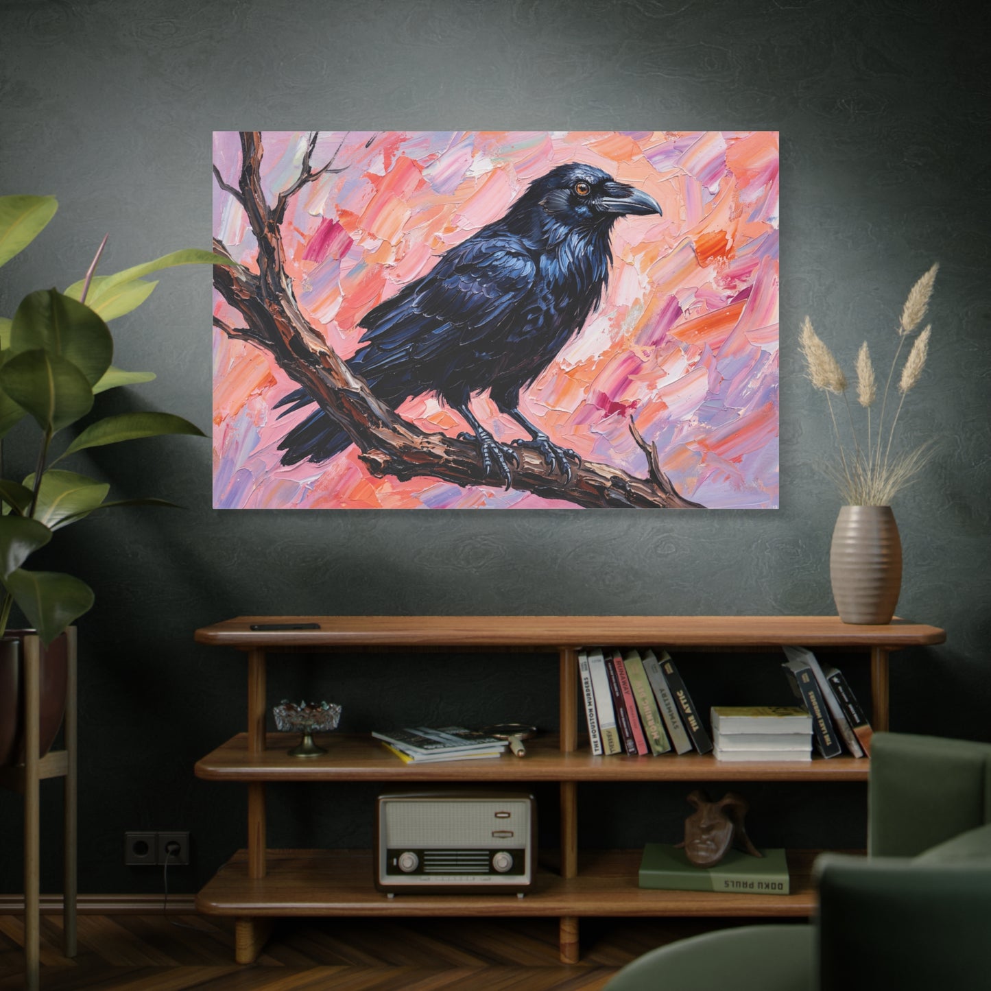 Midnight Raven – Abstract Black Bird Canvas Wall Art